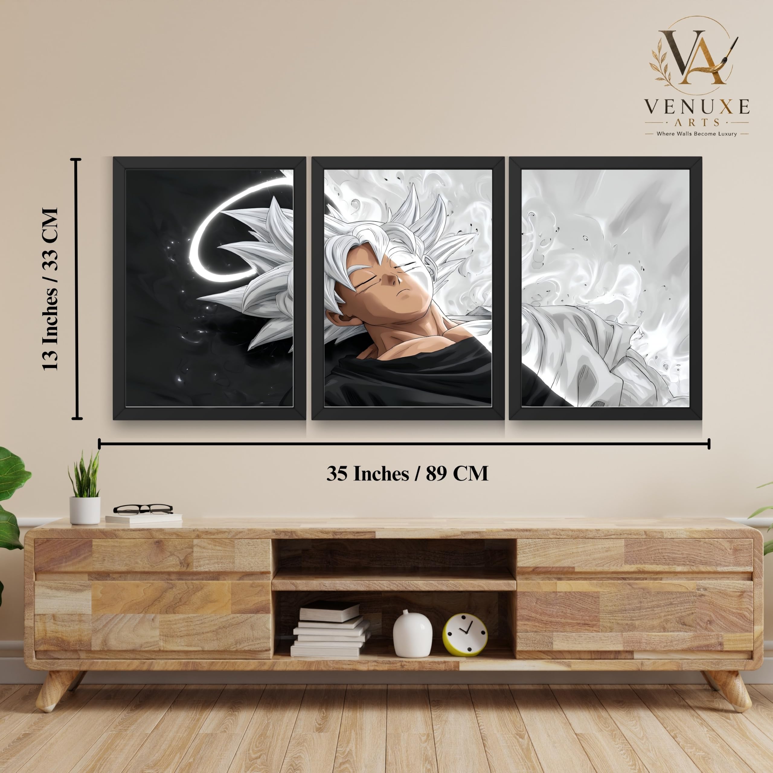 VENUXE ARTS Set Of 3 Anime Characters Wall Framed |Anime Characters Framed Poster for Living Room Bedroom Gaming Room Studio Wall Decor