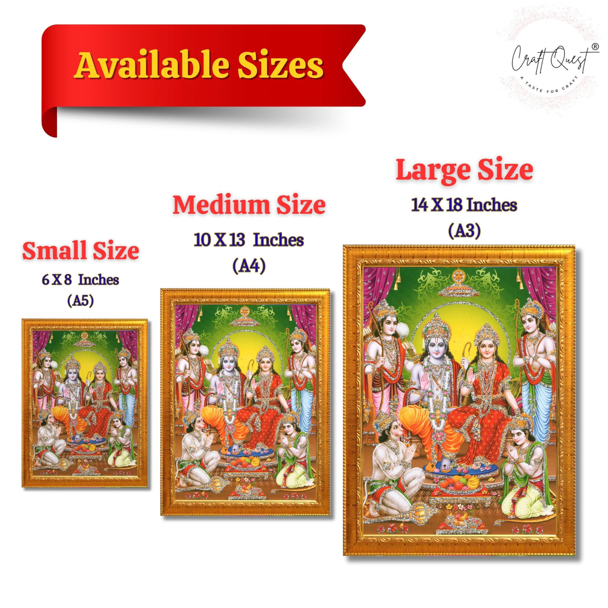 CRAFT QUEST Ram Darbar Lord Shri Rama Sita Parivar Family Wall Painting Framed Home and Pooja Decor
