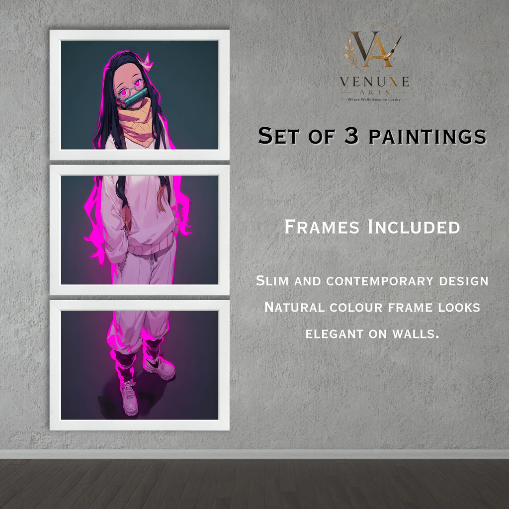 VENUXE ARTS Set Of 3 Anime Characters Wall Framed |Anime Characters Framed Poster for Living Room Bedroom Gaming Room Studio Wall Decor