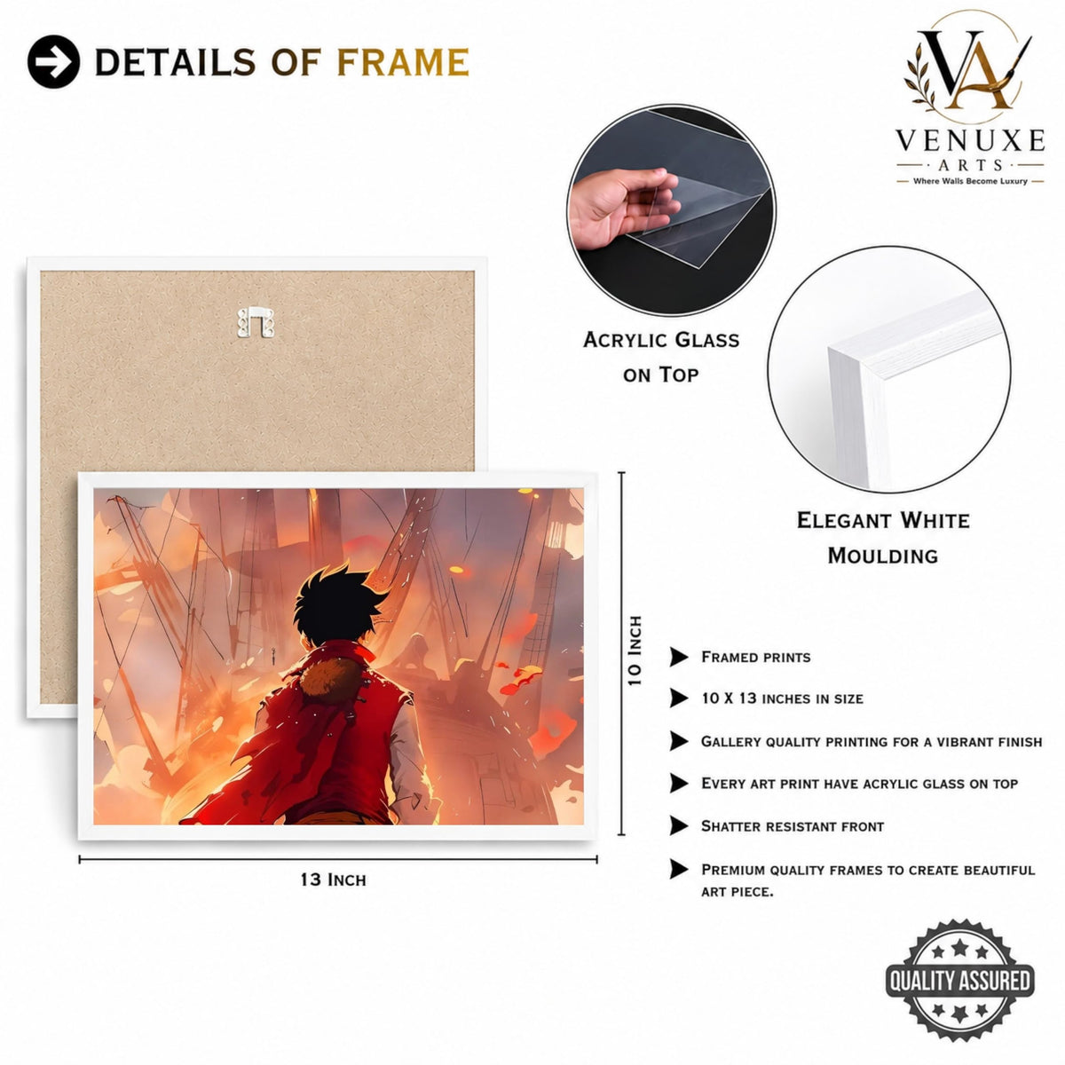 VENUXE ARTS Set Of 3 Anime Characters Wall Framed |Anime Characters Framed Poster for Living Room Bedroom Gaming Room Studio Wall Decor