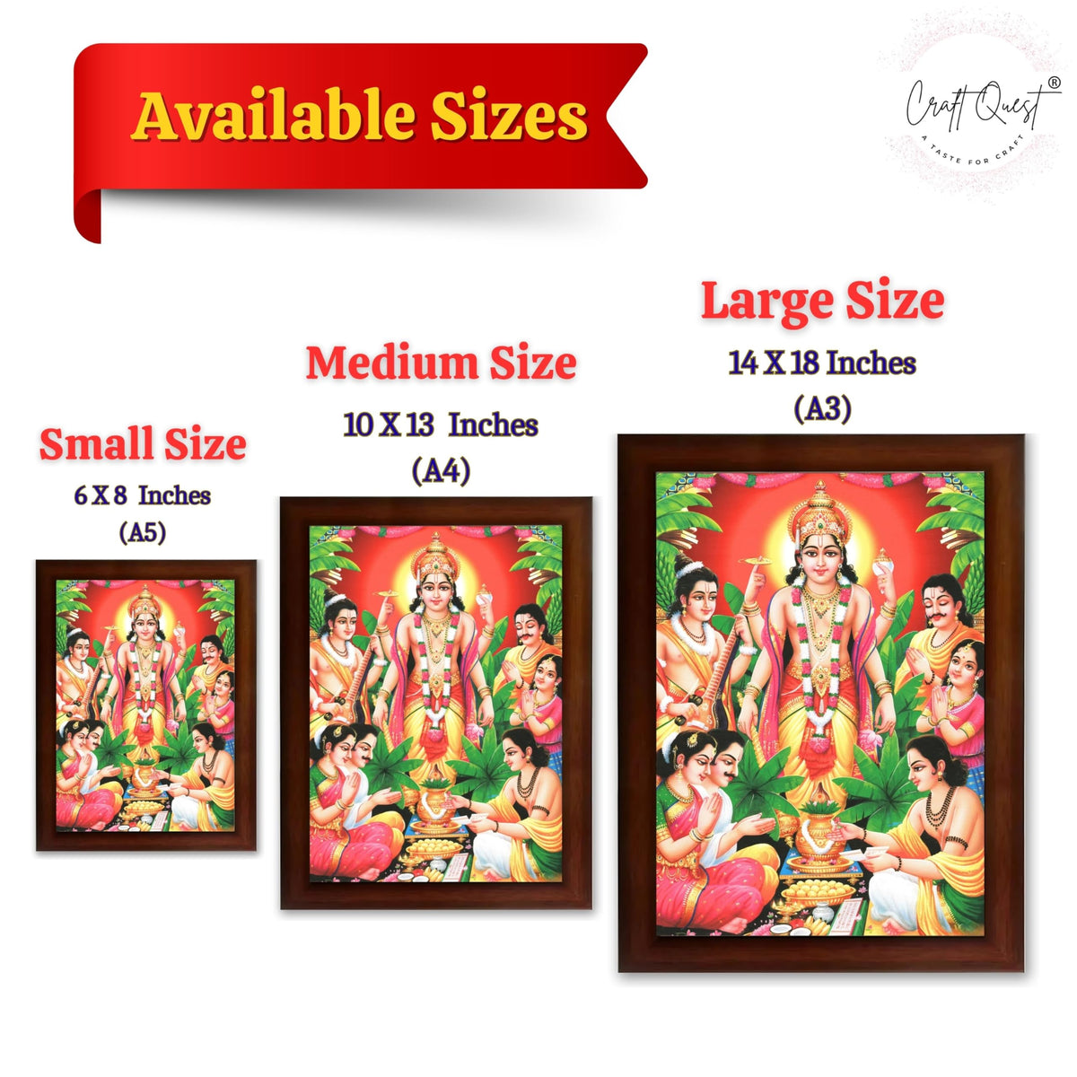 CRAFT QUEST Satyanarayana Swamy Hindu God Satyanarayan Photo Frame | Religious Photo Frame | Ideal for Home, Office, Temple & Puja Room, Wall Decor