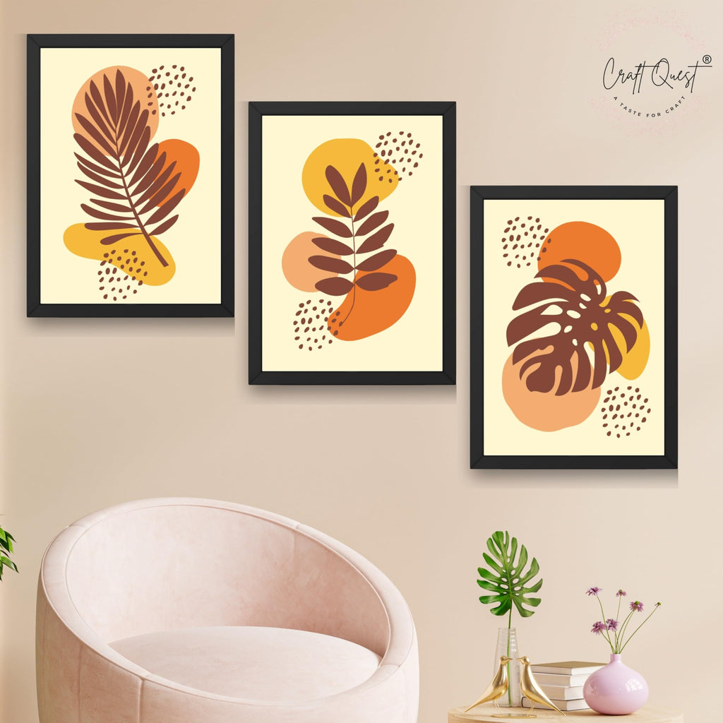 CRAFT QUEST Wall Art Decor Paintings | Set of 3 BOHO Wall Art Frames for Home Decoration | Ideal for Living Room, Offices & Bedrooms