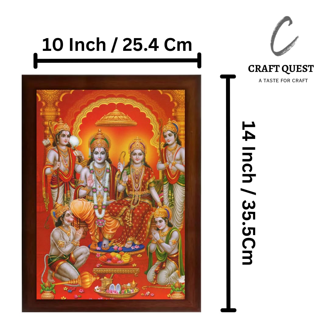CRAFT QUEST Ayodhya Ram Mandir Photo Frame For Wall Decoration Gift Item Painting/Shree Ram Darbar Photo Frame (Large Size, 14 inch X 10 inch, Brown, Religious)