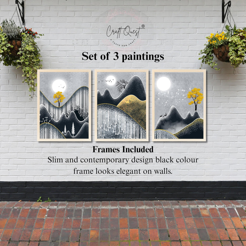 CRAFT QUEST Abstract Art Geometric Figures Decorative Murals | Set of 3 Frames for Home Decoration | Ideal for Living Room, Bedroom & Offices