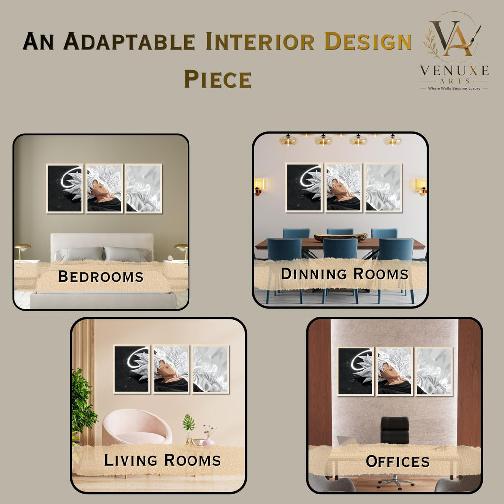 VENUXE ARTS Set Of 3 Anime Characters Wall Framed |Anime Characters Framed Poster for Living Room Bedroom Gaming Room Studio Wall Decor