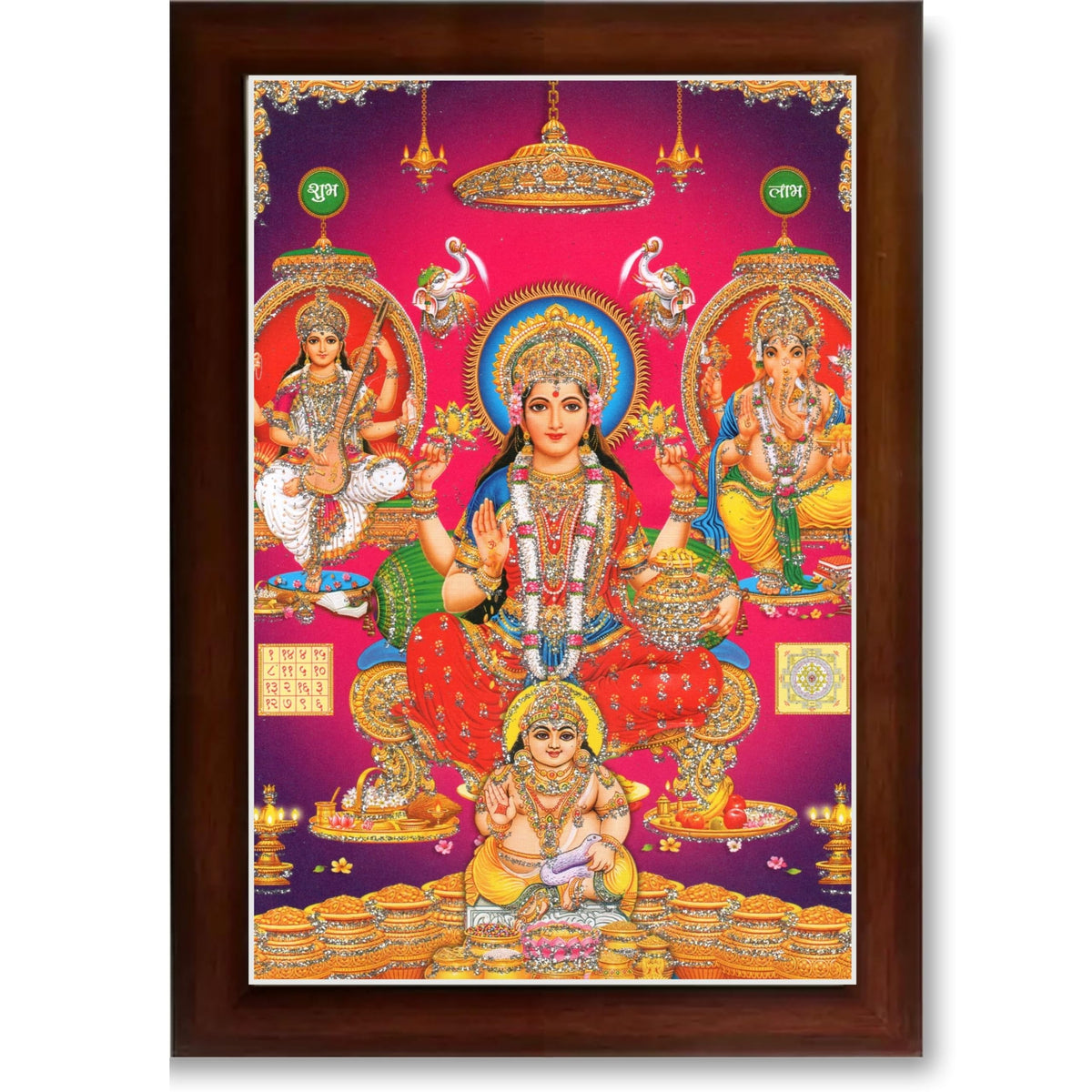 CRAFT QUEST Laxmi Ganesh Saraswati Religious Photo Frame for Wall, Table, Office, Temple, Pooja, Living Room and Home Decor Item