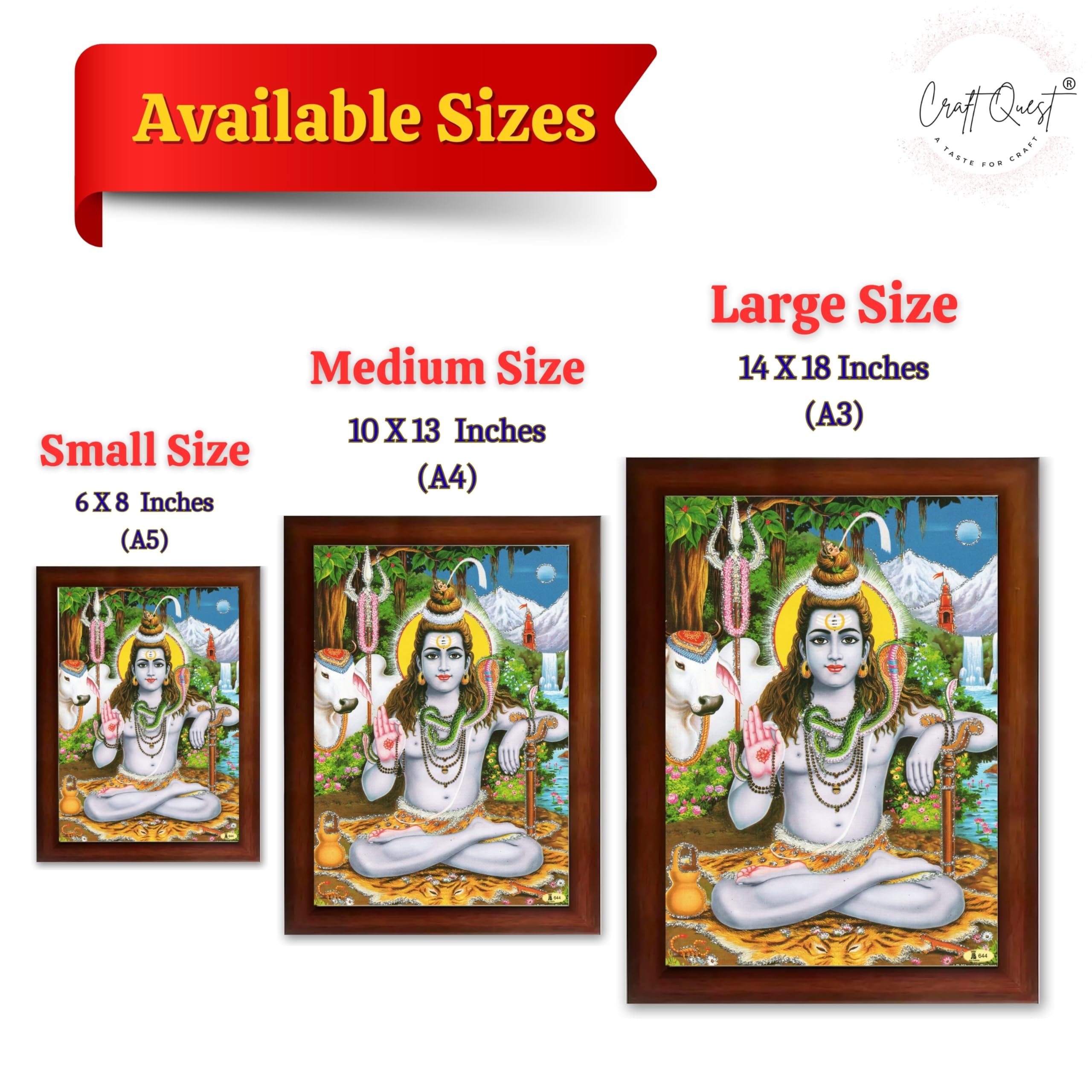 CRAFT QUEST Lord Shiva Wall Painting | Premium Framed Hindu God Wall Art | Spiritual Mahadev Poster for Living Room, Bedroom, Office, Meditation & Temple Décor |