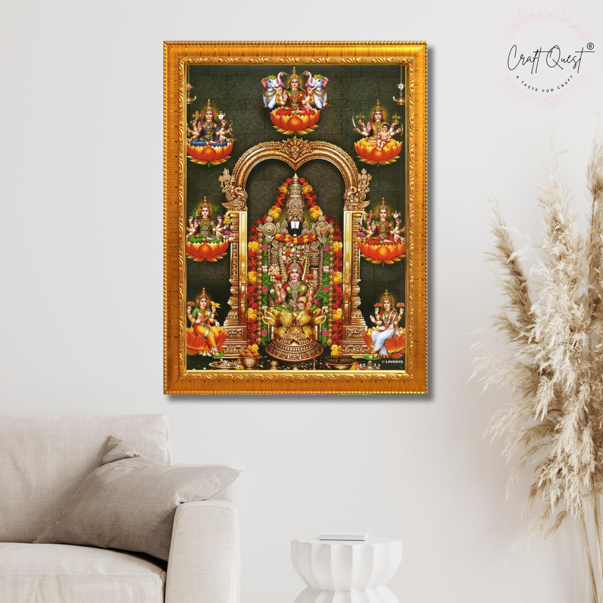 CRAFT QUEST Lord Tirupati Balaji Lord Venkateshwara Swamy Wall Painting Framed, Home, Temple, Pooja, Wall Décor Item