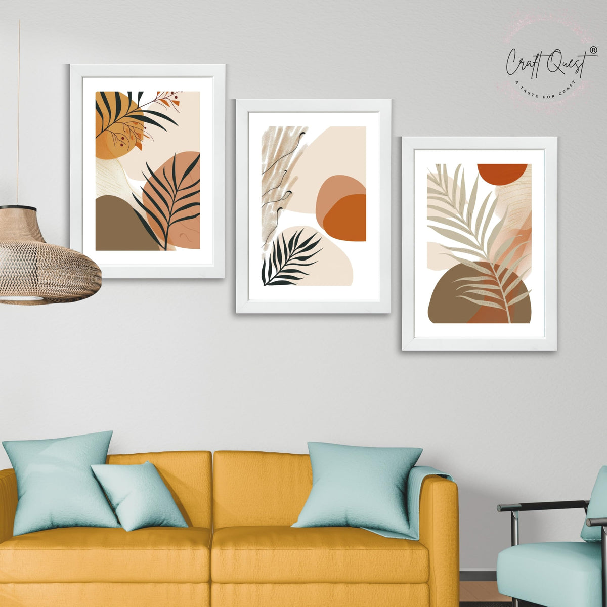 CRAFT QUEST Modern Abstract Featuring Stylized Plants | Set of 3 Frames for Home Decoration | Ideal for Living Room, Bedroom & Offices