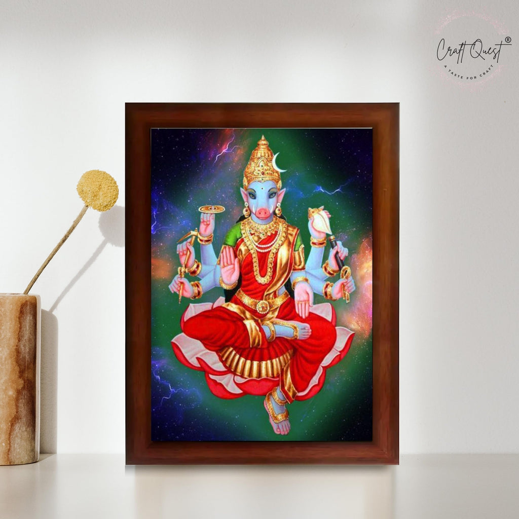 CRAFT QUEST Varahi Amman amma Photo Varahi Wall Painting Photo Frame With Acrylic Glass| South Devi Frame for Home, Office, Temple & Gifting