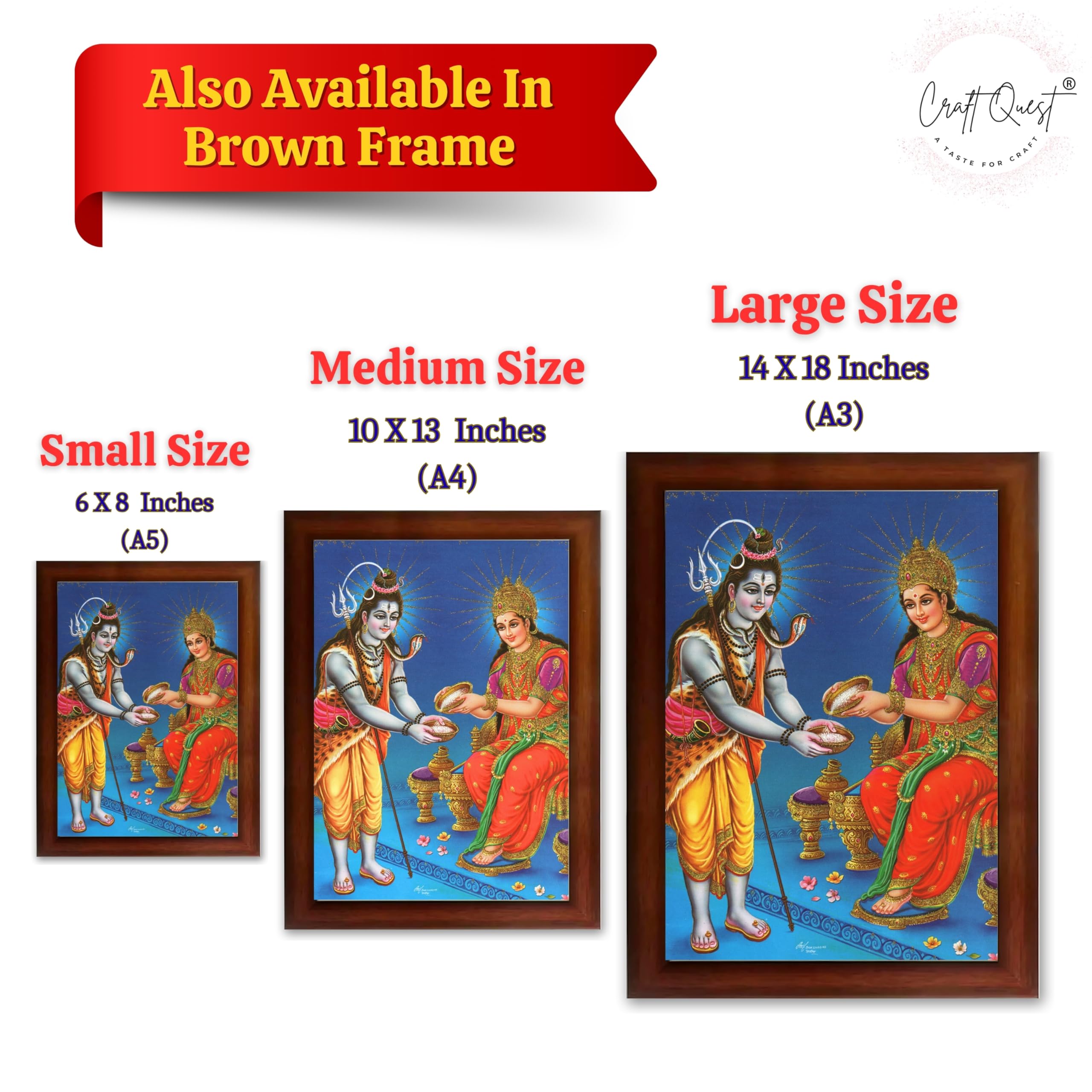 CRAFT QUEST Shiva & Maa Annapurna devi sitting on throne photo frame with Laminated Poster for Kitchen Worship