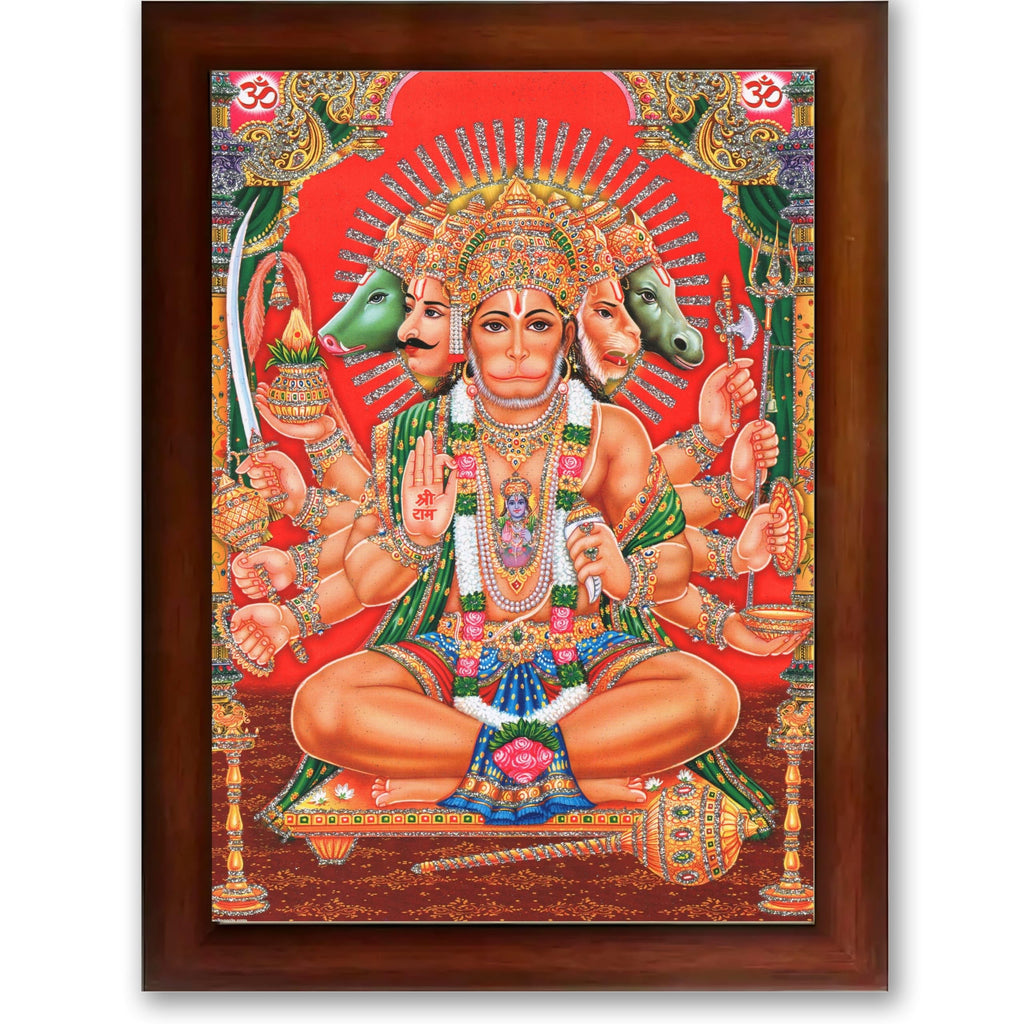 CRAFT QUEST Panchmukhi Hanuman JI | Bajrangbali Religious Photo frame Decorative Item Synthetic frame