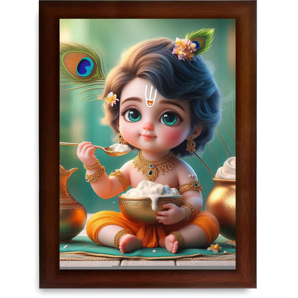 CRAFT QUEST Cute Baby Krishna HD Print | Little Krishna Frame for Home Temple, Office Desk, Car Dashboard