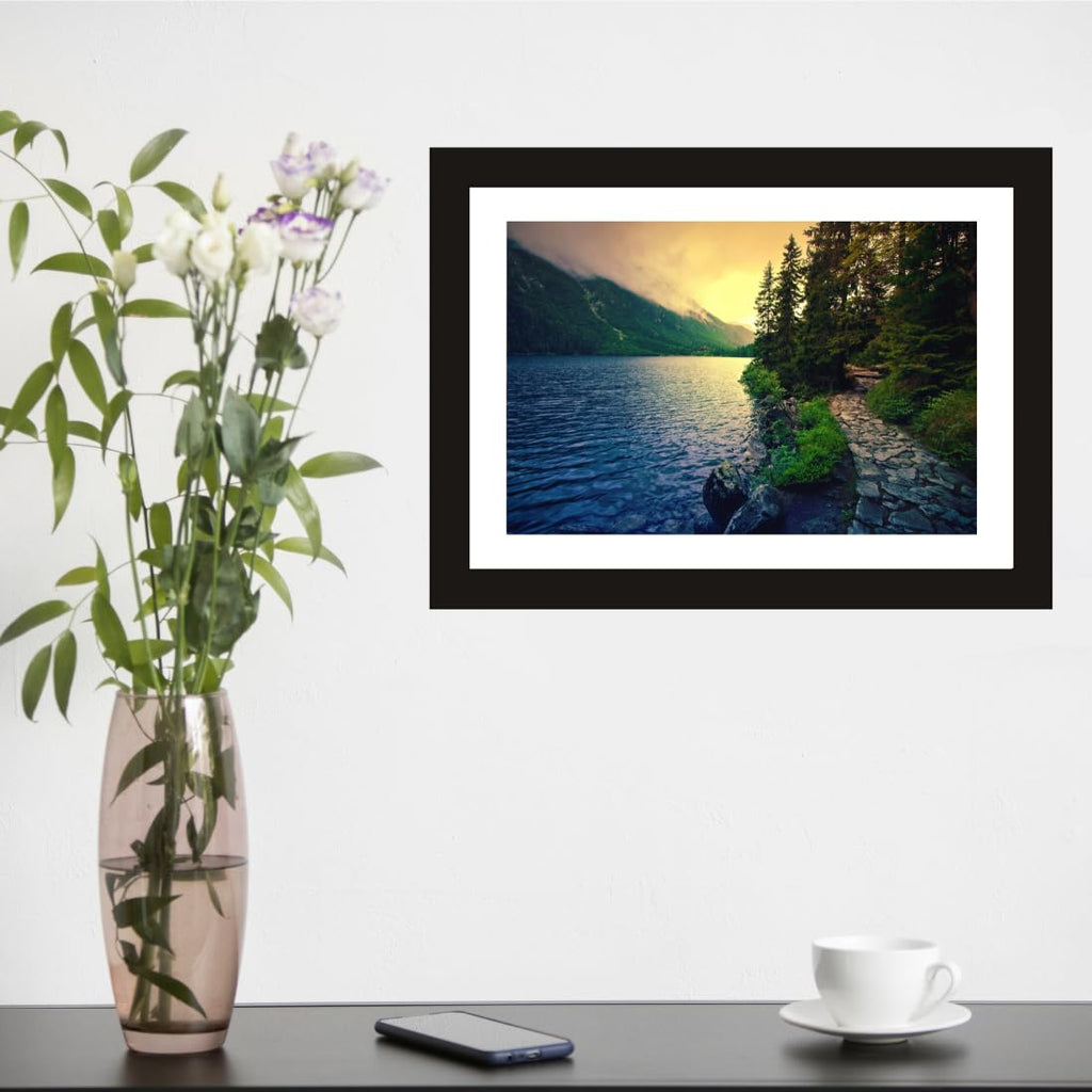 CRAFT QUEST Abstract Modern Pachyart Art Painting Poster Frame for Home & Office Wall Decoration - Portrait, Wall Display (Black, 14x10 Inch Frame with Art Print) (Tropical Reverie)