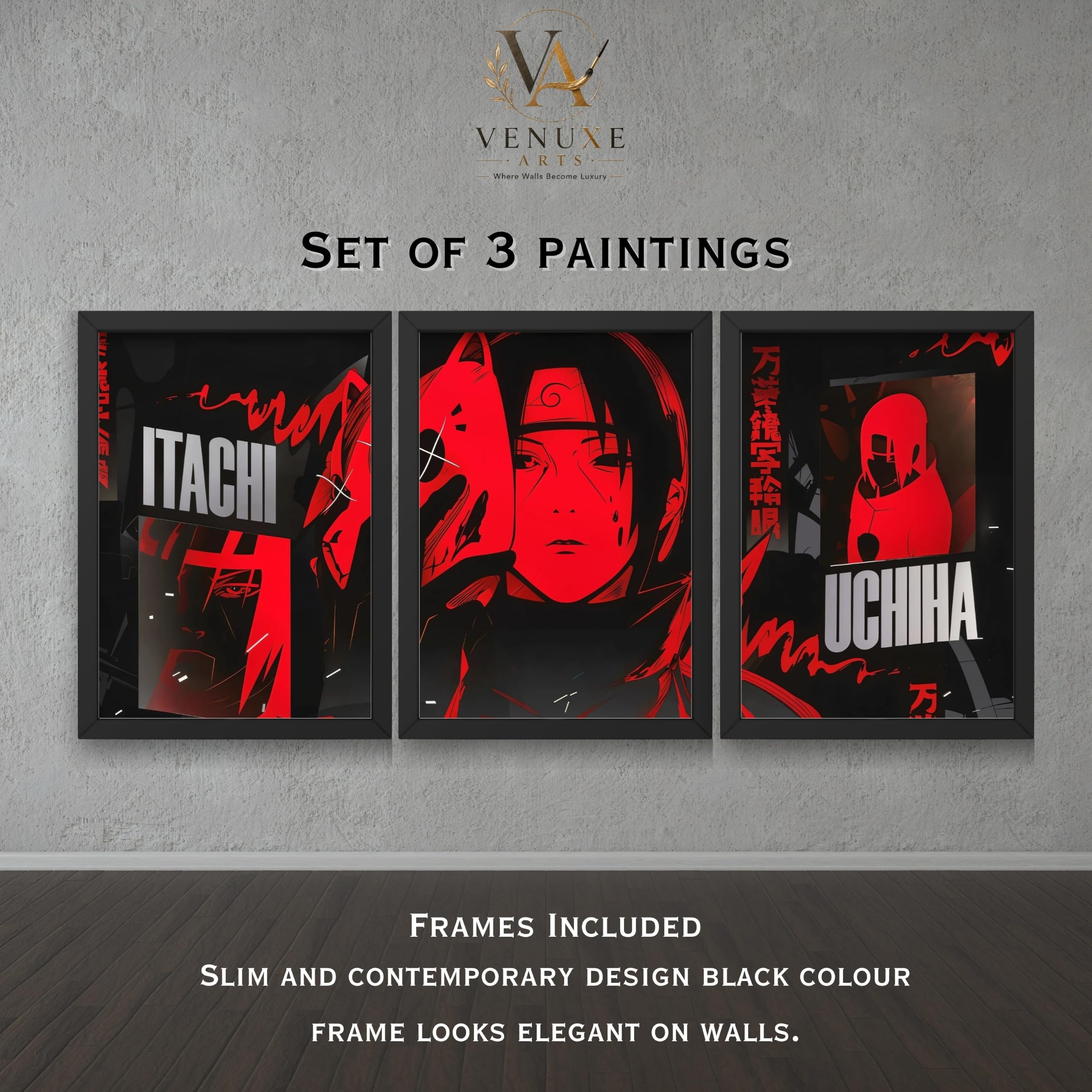 VENUXE ARTS Set Of 3 Anime Characters Wall Framed |Anime Characters Framed Poster for Living Room Bedroom Gaming Room Studio Wall Decor