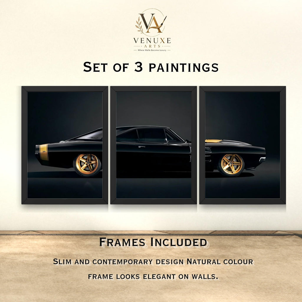 VENUXE ARTS Set Of 3 Big Sports Cars Framed Posters Gift Items for Boys Room Wall Decoration Bedroom Living Room Office Studio Décor | Car Poster Frame for Wall Décor