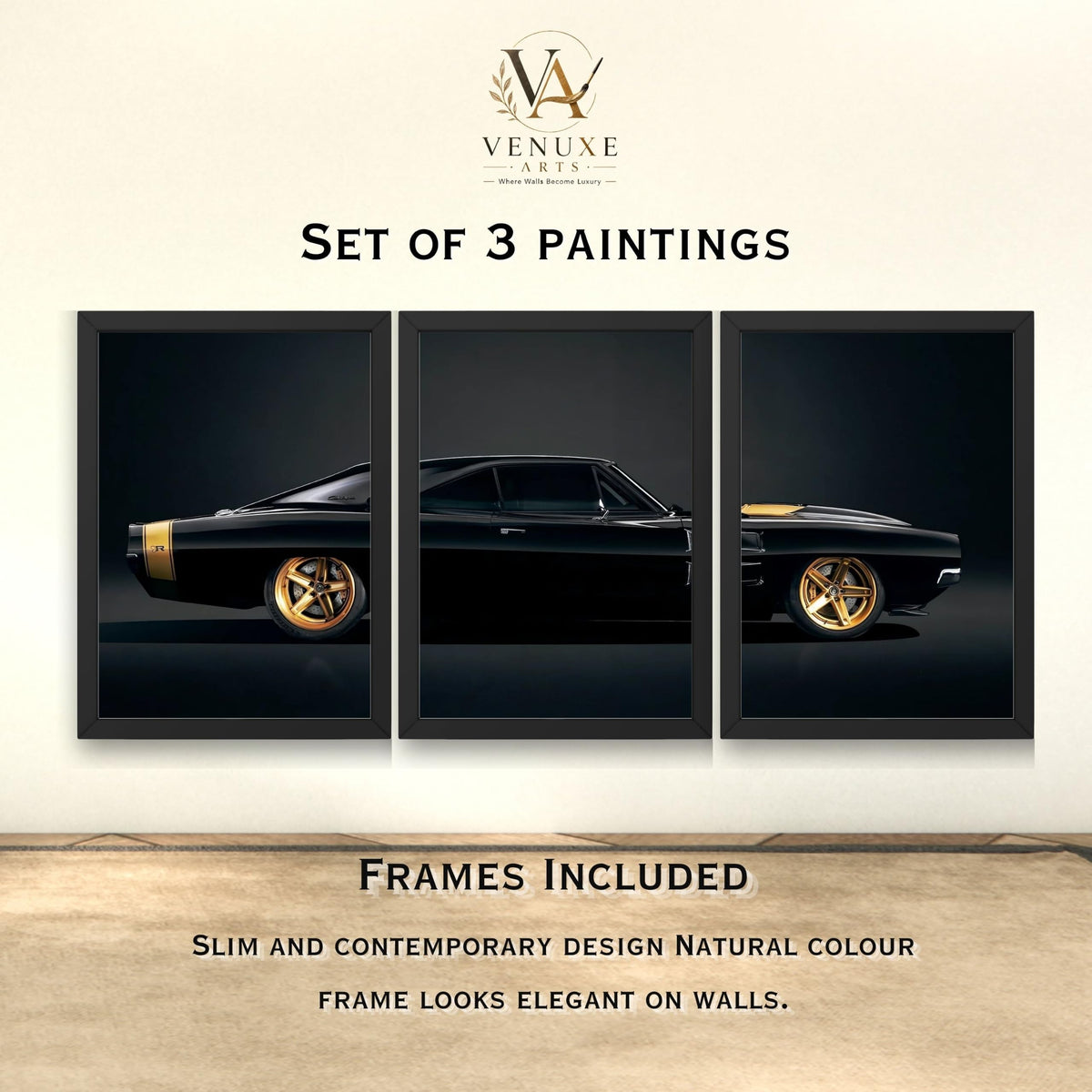 VENUXE ARTS Set Of 3 Big Sports Cars Framed Posters Gift Items for Boys Room Wall Decoration Bedroom Living Room Office Studio Décor | Car Poster Frame for Wall Décor