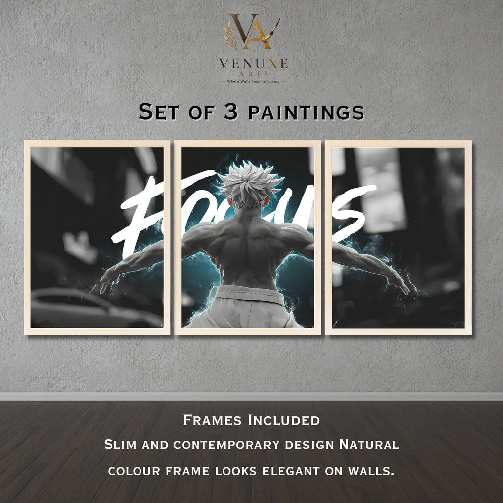VENUXE ARTS Set Of 3 Anime Characters Wall Framed |Anime Characters Framed Poster for Living Room Bedroom Gaming Room Studio Wall Decor