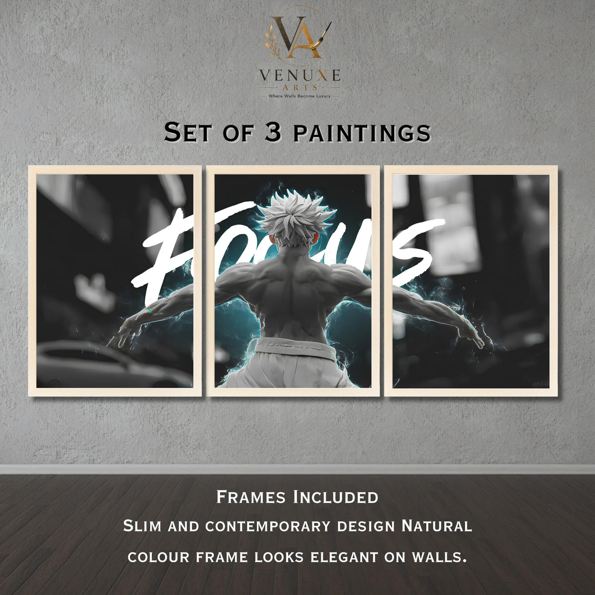VENUXE ARTS Set Of 3 Anime Characters Wall Framed |Anime Characters Framed Poster for Living Room Bedroom Gaming Room Studio Wall Decor