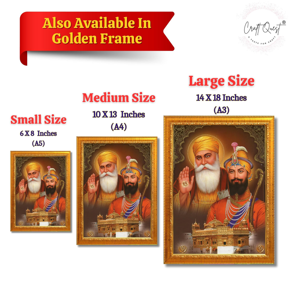 CRAFT QUEST Satnam Waheguru Gurunanak Dev Ji Photo Frame Sikh Guru Photo for Home Decor Spiritual Wall Hanging and Living Room Decoration