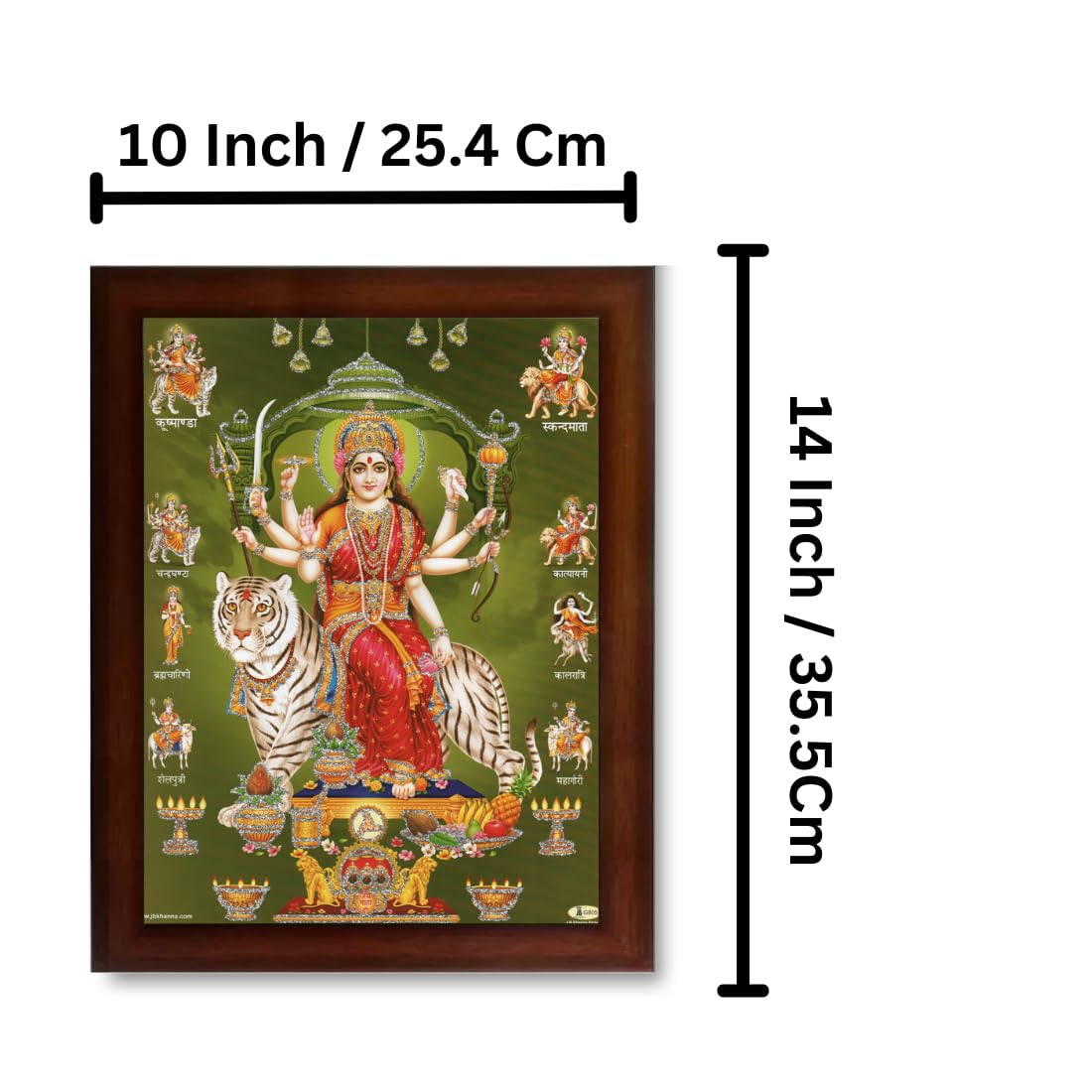 CRAFT QUEST Nav Durga mata photo with frame, God Religious Framed Painting (Large Size, Brown 14 X 10 Inches. Multicolour)