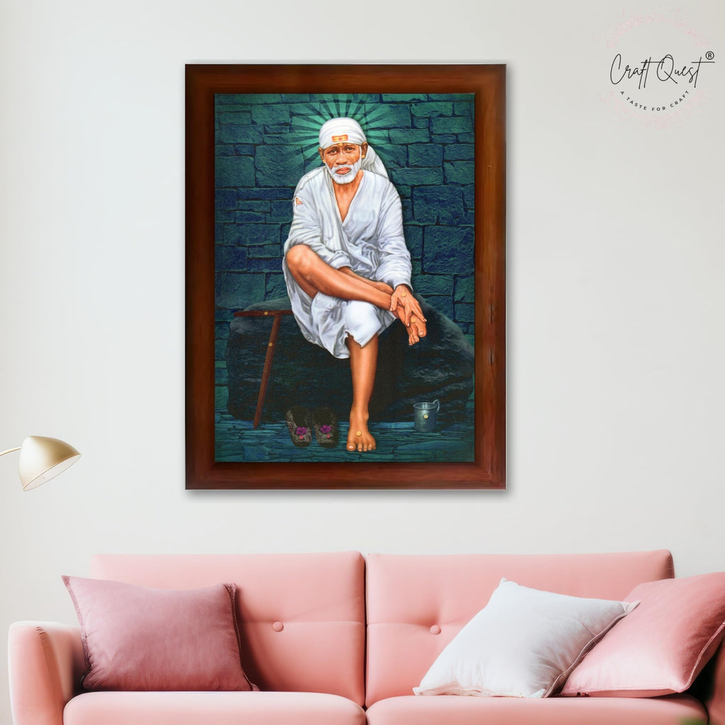 CRAFT QUEST Saibaba Sai Baba Shirdi Sainath Wall Painting Framed Home Décor, Ideal for Home, Office, Temple & Puja Room, Wall Decor