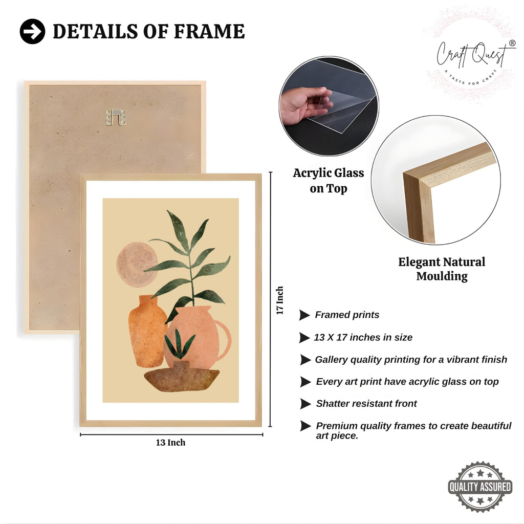 CRAFT QUEST Wall Art Decor Paintings | Set of 3 BOHO Wall Art Frames for Home Decoration | Ideal for Living Room, Bedroom & Office