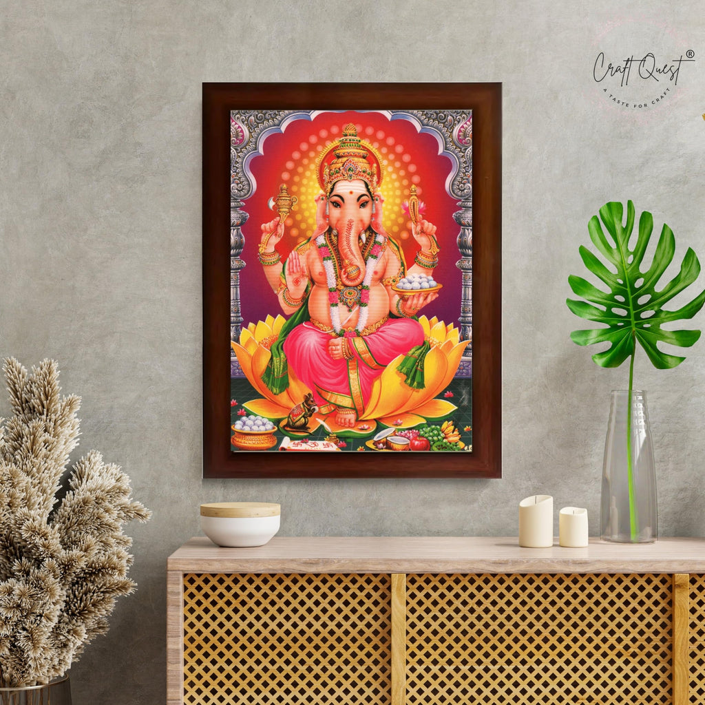 CRAFT QUEST Lord Ganesha Ganesh Ganpati Hanging Wall Painting Framed Home Decor