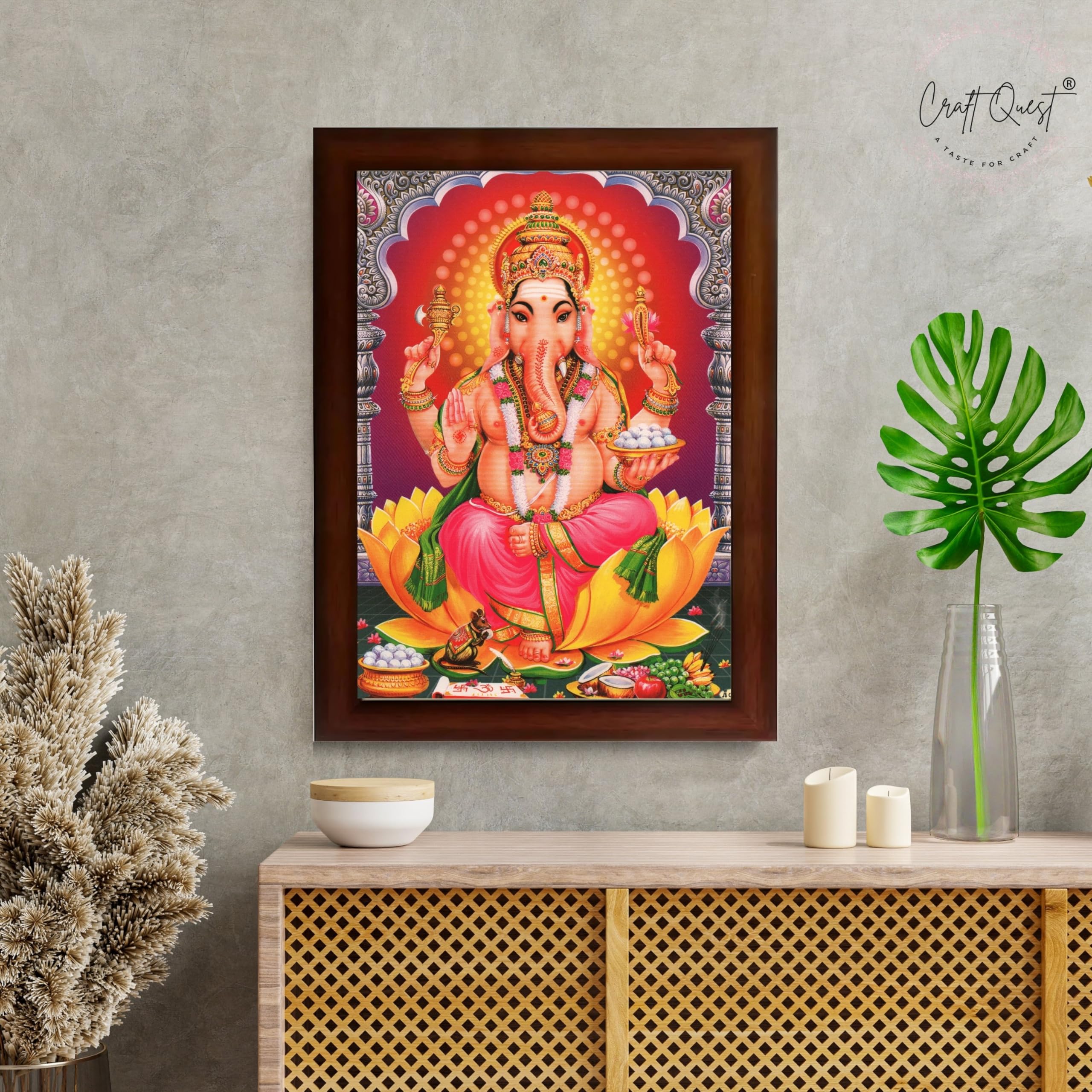 CRAFT QUEST Lord Ganesha Ganesh Ganpati Hanging Wall Painting Framed Home Decor