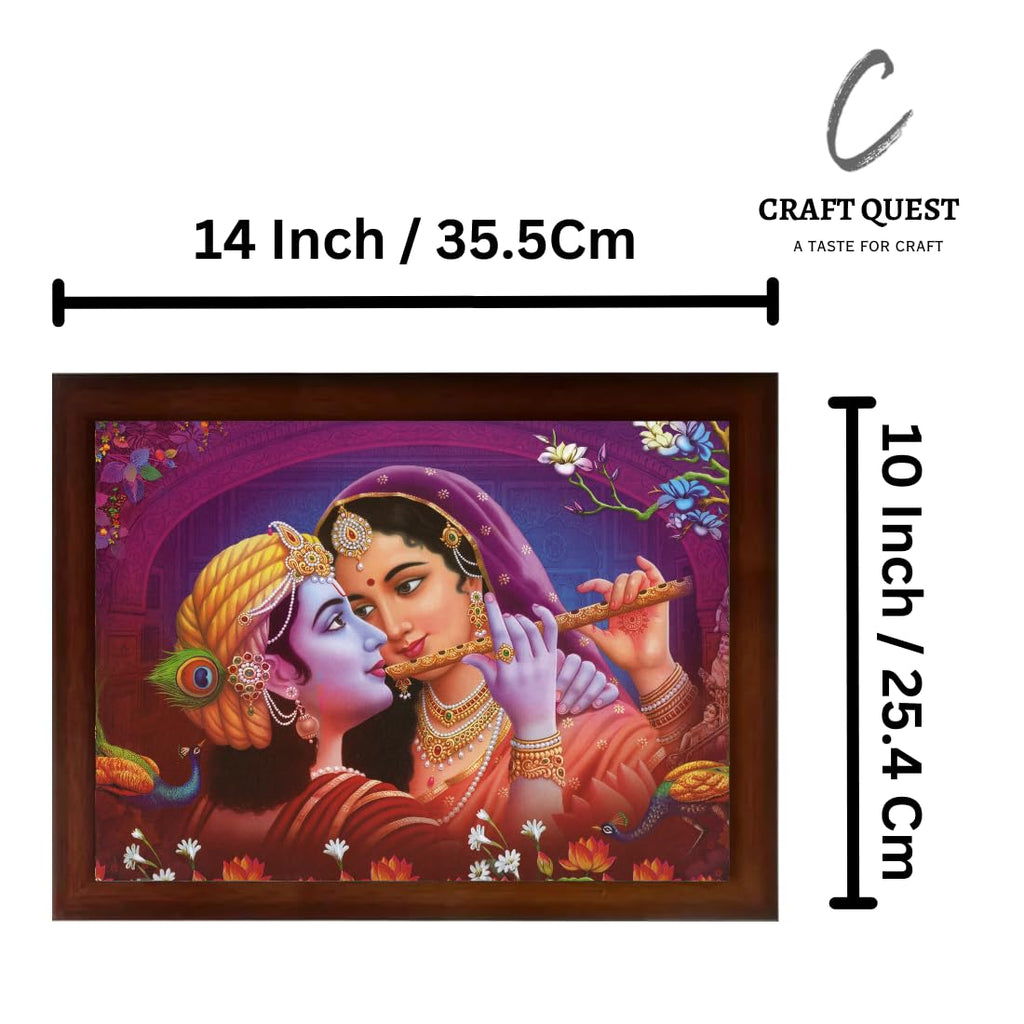 Craft Quest Radha Krishna Sparkle Coated Home Decorative Gift Item Framed Painting (10 X 14 Inches, Brown) RK1013-102