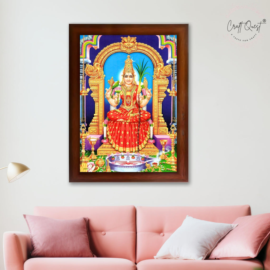 CRAFT QUEST Kanchi Kamakshi Photo Frame Kamachi Amman Kanji Kamatchi Wall Painting Framed Home Décor, Religious Photo Frame