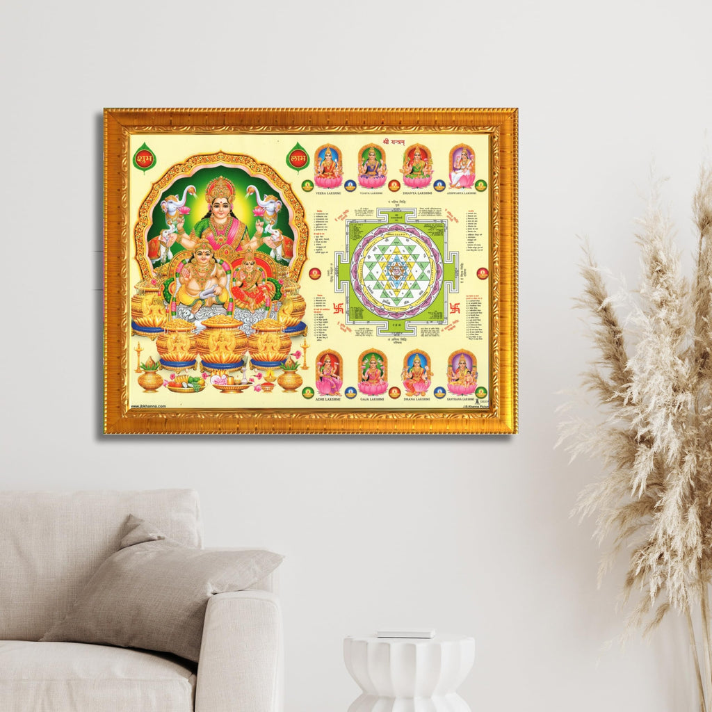 Ashta Lakshmi Devi Laxmi Sri Shri Shree Yantra Wall Painting Framed Home Décor and Ideal Spiritual Gift