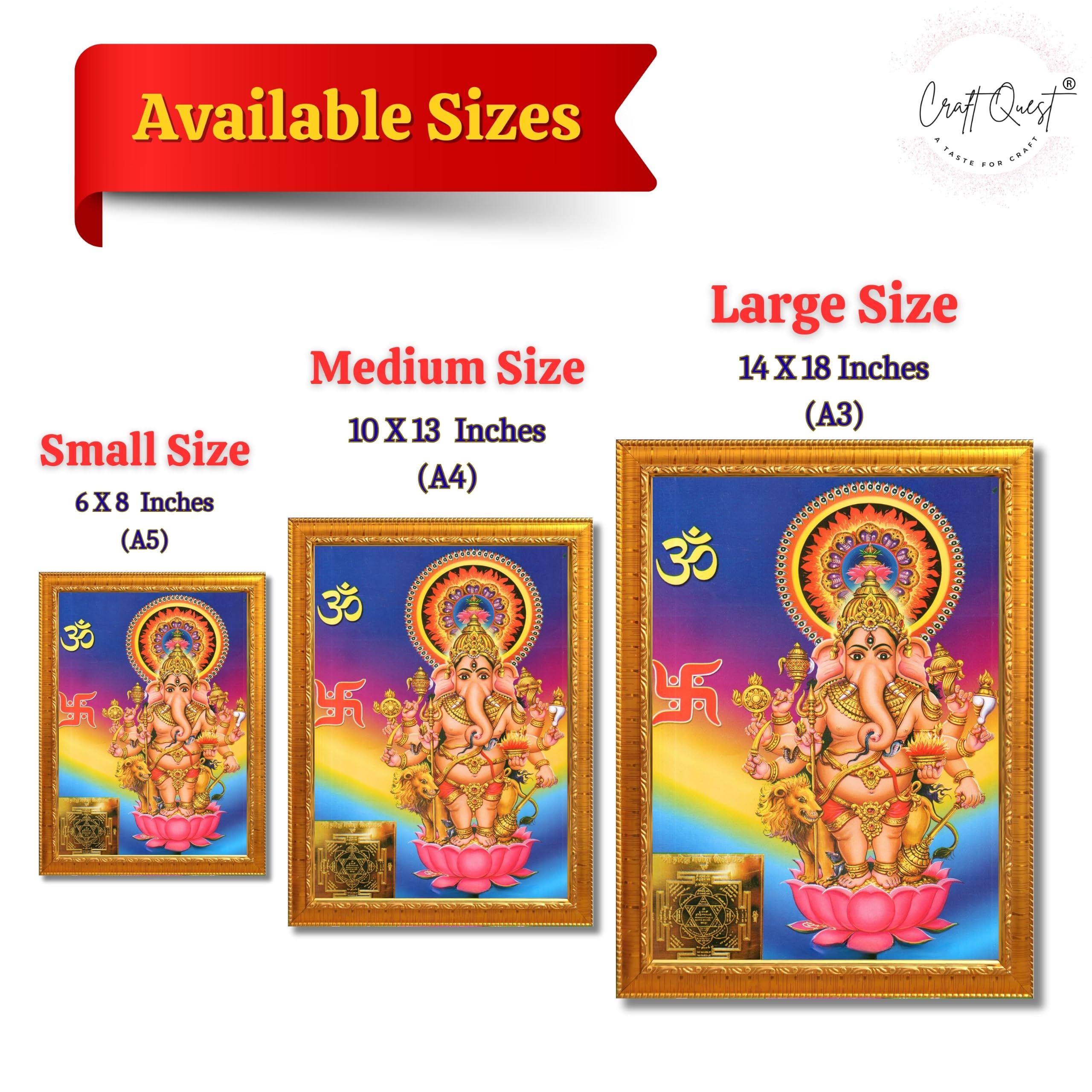 CRAFT QUEST Drishti Ganapathi for Entrance Vastu Ganesha Wall Painting Framed Home Decor | Religious God Picture Frame for Home, Office, Temple & Gifting