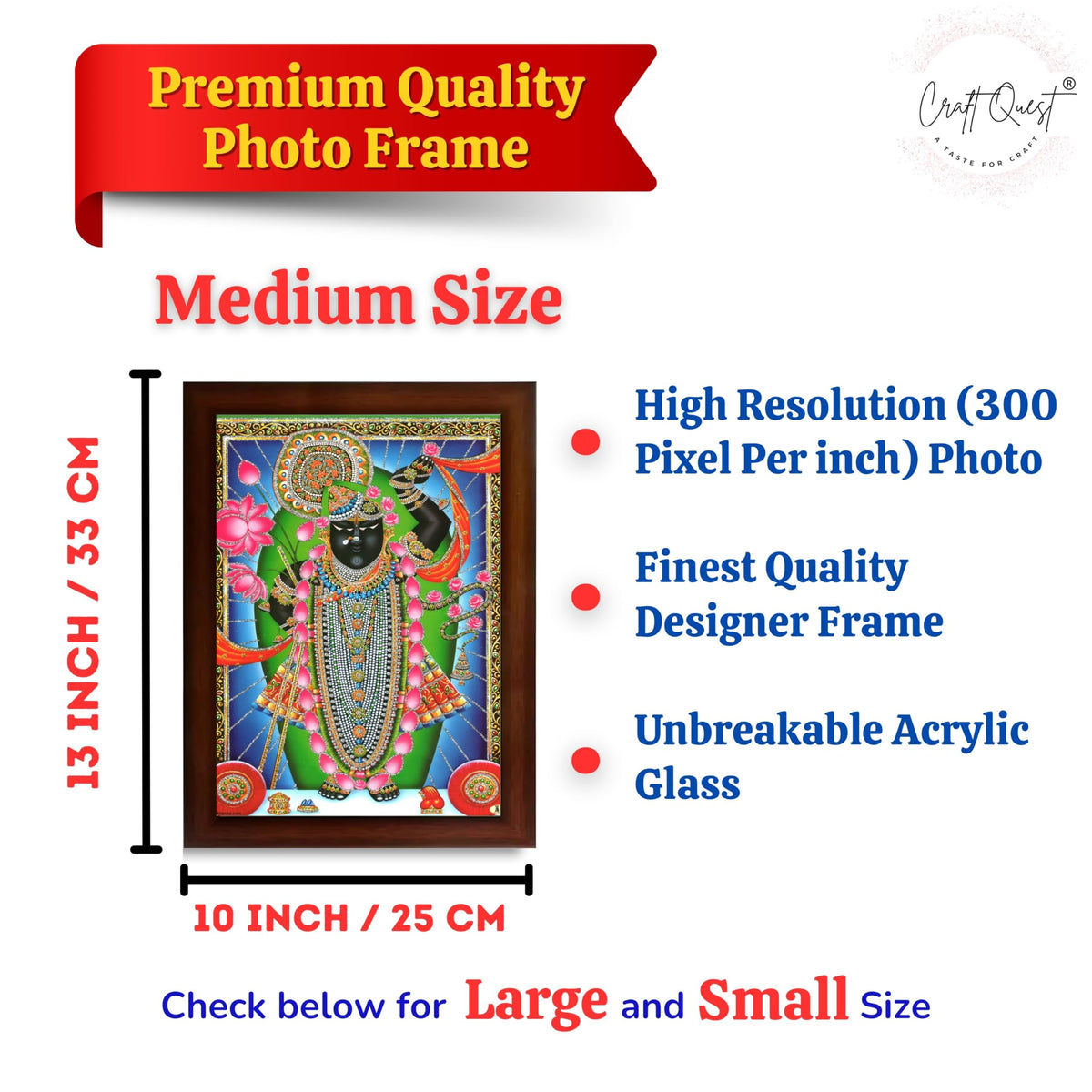 CRAFT QUEST Shrinathji Photo with Frame | Shreenathji Photo with Frame Religious Framed Painting