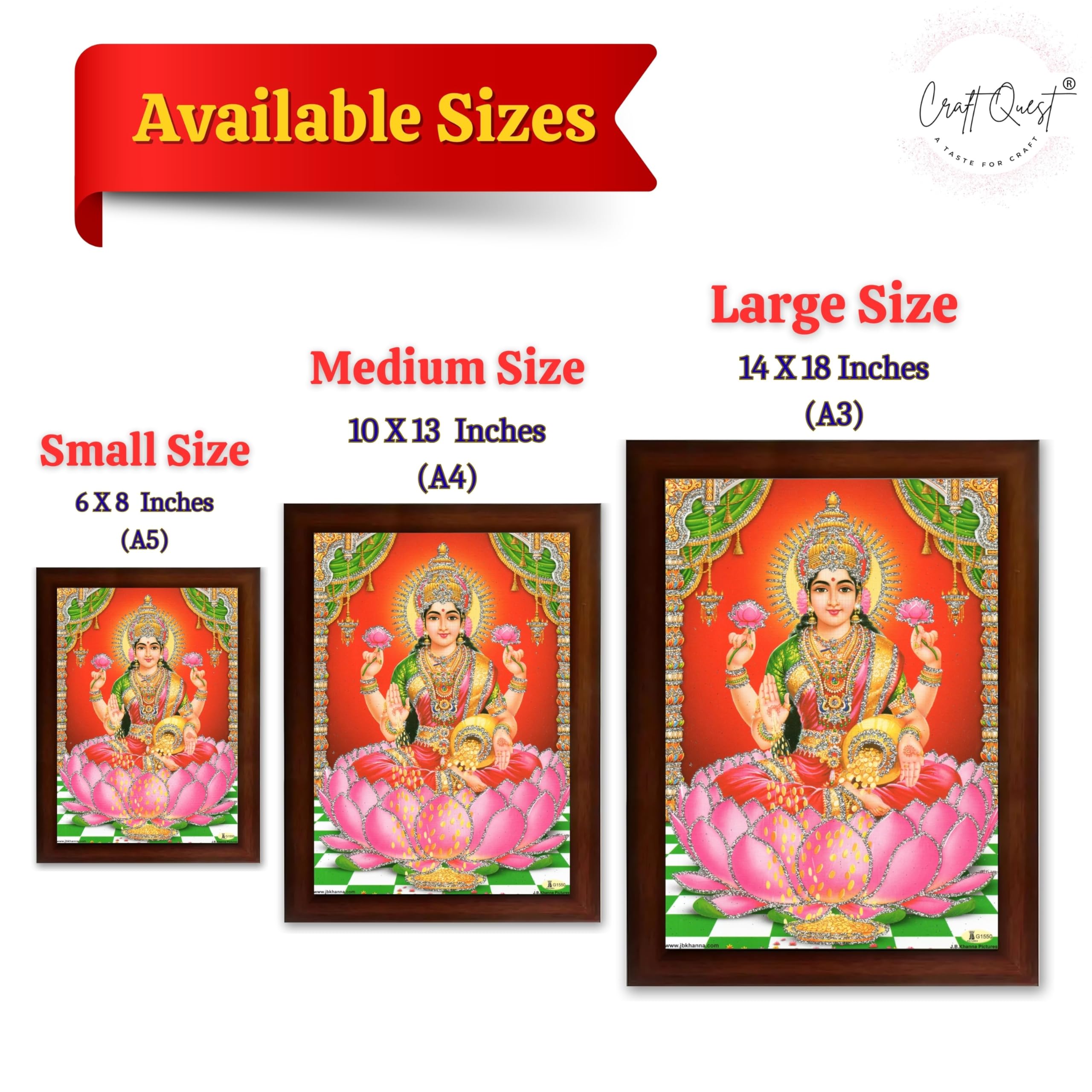 CRAFT QUEST Goddess Lakshmi Devi Dhana Vaibhav Laxmi Maa Wall Painting Frame for Diwali,Temple, Pooja, Living Room Home and Decor Item