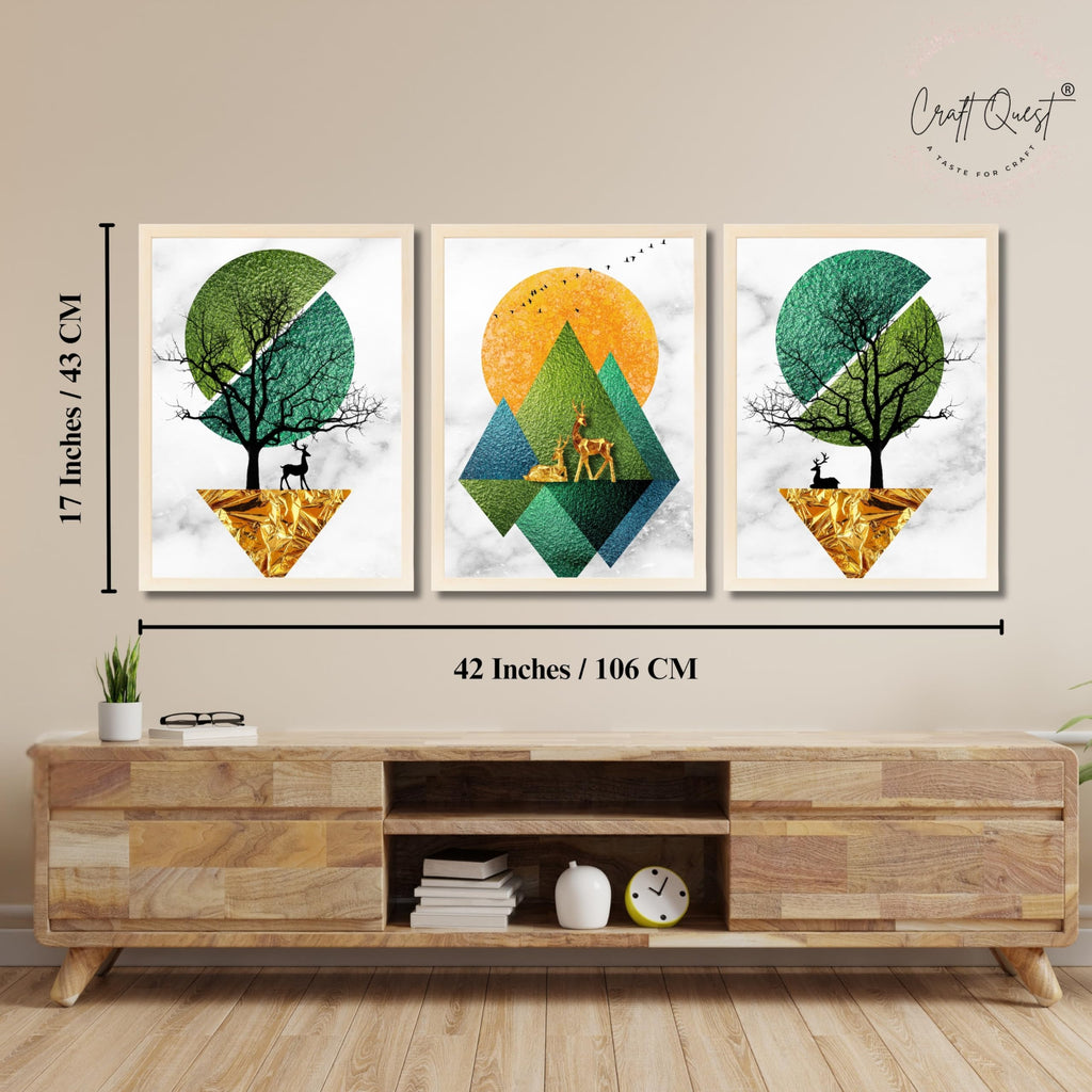 CRAFT QUEST Modern Art Abstract Wall Art | Set of 3 Frames for Home Decoration | Ideal for Living Room, Bedroom & Offices