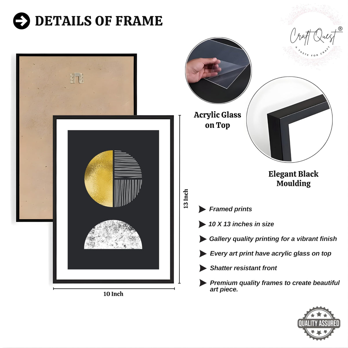 CRAFT QUEST Modern Minimalist Mid Century Abstract Wall Art | Set of 3 Frames for Home Decoration | Ideal for Living Room, Bedroom & Offices