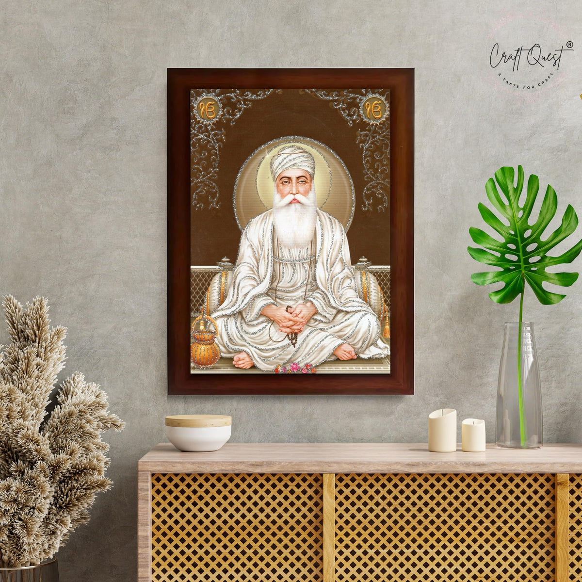CRAFT QUEST Satnam Waheguru Ji Photo Frame Sikh Guru Photo for Home Decor Religious Painting Decorative Artwork Gift Frame