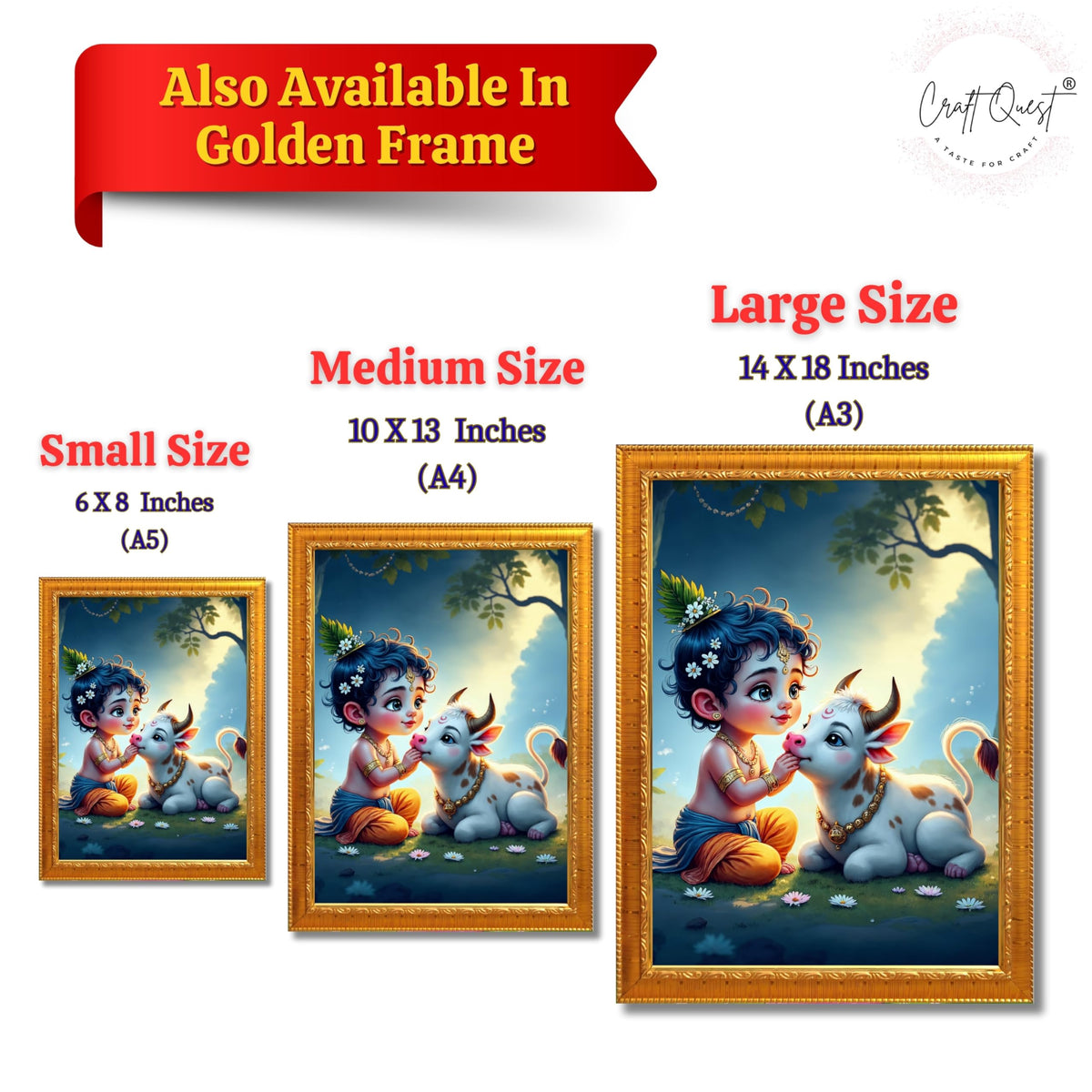CRAFT QUEST Bal Gopal Makhan Chor Wall Photo Frame | Hindu God Kanha Devotional Home Decor | Gift Item