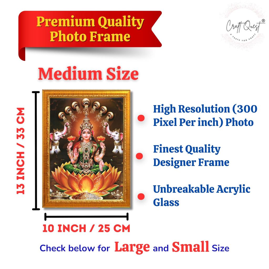 CRAFT QUEST Goddess Lakshmi Mata Wall Painting Photo Framed | Acrylic Glass, Lightweight & Waterproof | Ideal for Home, Office, Temple & Puja Room, Wall Decor
