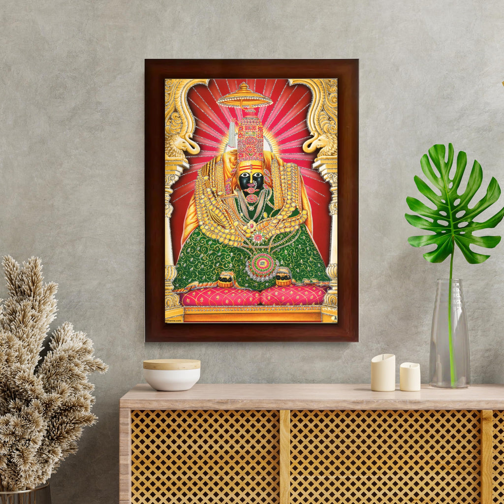 CRAFT QUEST Tulja mata photo with frame, Tuljabhawani photo, Tuljapur, Religious Framed Painting with Acrylic glass