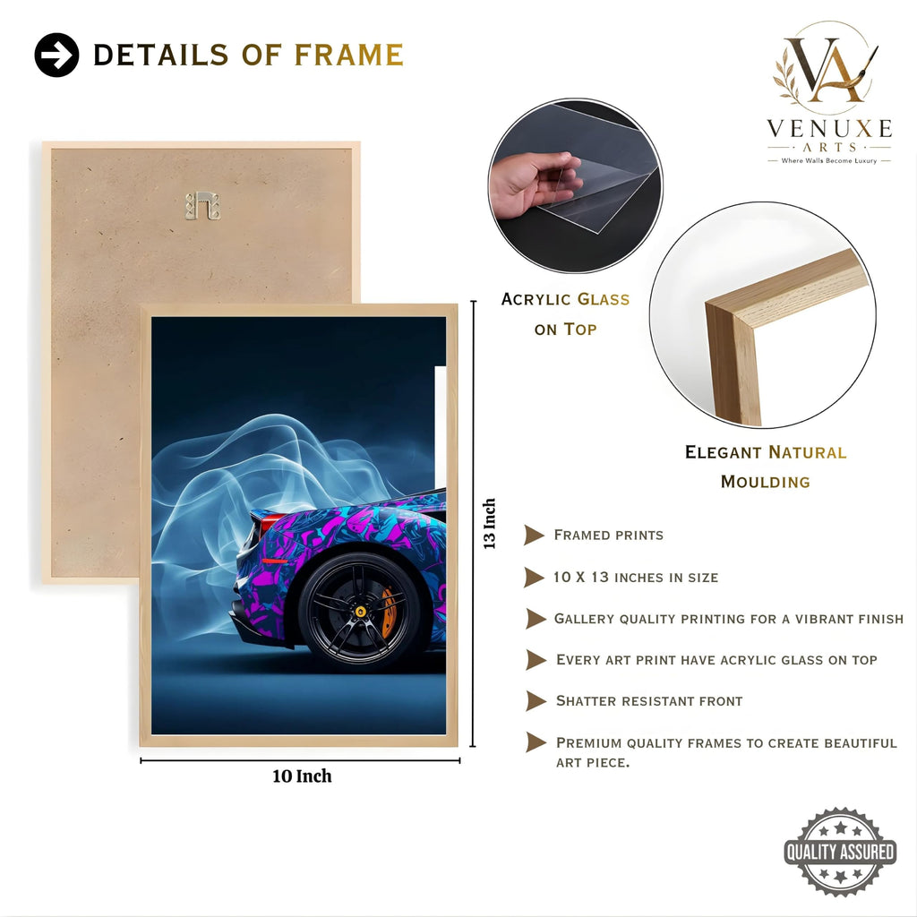 VENUXE ARTS Set Of 3 Big Sports Cars Framed Posters Gift Items for Boys Room Wall Decoration Bedroom Living Room Office Studio Décor | Car Poster Frame for Wall Décor