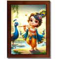 CRAFT QUEST Bal Gopal Makhan Chor Wall Photo Frame | Hindu God Kanha Devotional Home Decor | Pooja Room, Living Room, Gift Item