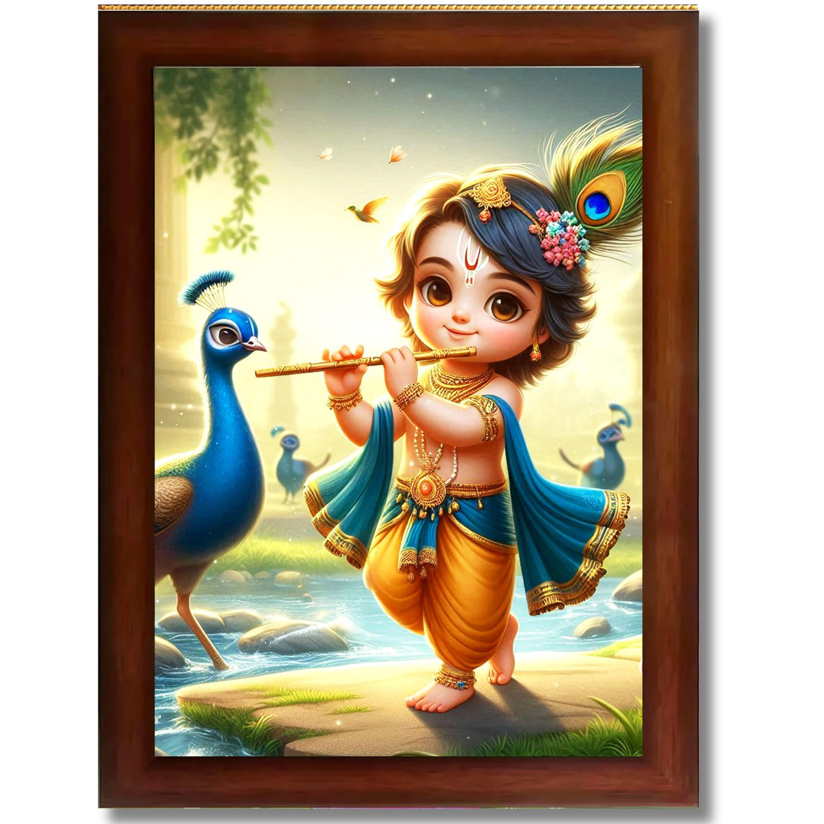 CRAFT QUEST Bal Gopal Makhan Chor Wall Photo Frame | Hindu God Kanha Devotional Home Decor | Pooja Room, Living Room, Gift Item