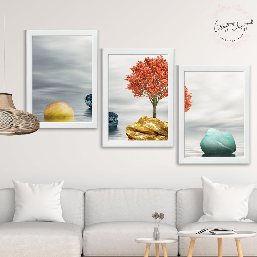CRAFT QUEST Abstract Three Figure Modern Art | Set of 3 Frames for Home Decoration | Ideal for Living Room, Bedroom & Offices