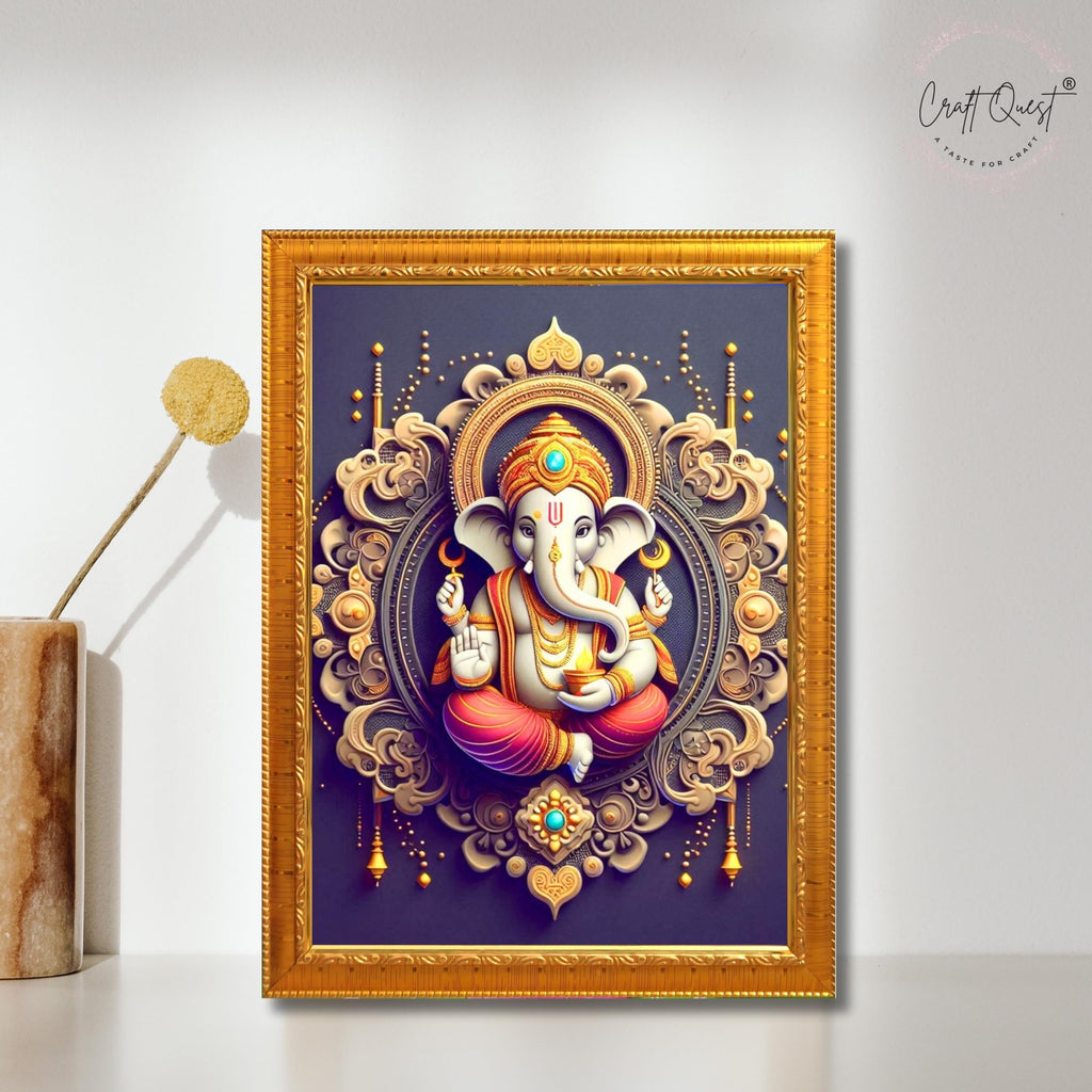 CRAFT QUEST Ganesh Ganpati Ganesha Art Framed Painting Ready to Hang and Wall Home Decor