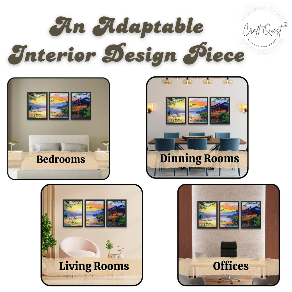 CRAFT QUEST Modern Art Of Sunset Wall Art | Set of 3 Frames for Home Decoration | Ideal for Living Room, Bedroom & Offices