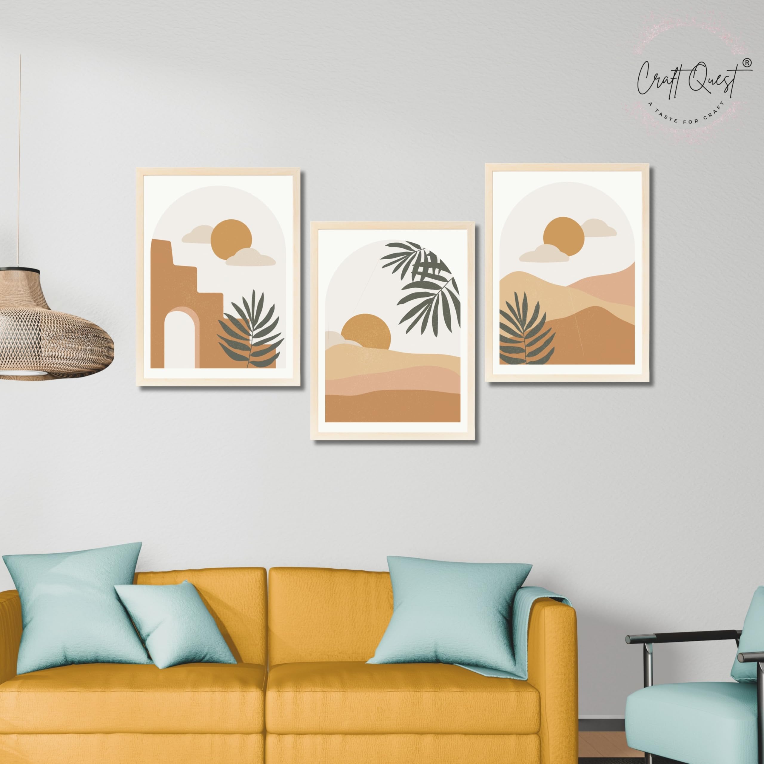 CRAFT QUEST Wall Art Decor Painting | Set of 3 Abstract Wall Art Frames for Home Decoration | Ideal for Living Room, Bedrooms & Offices