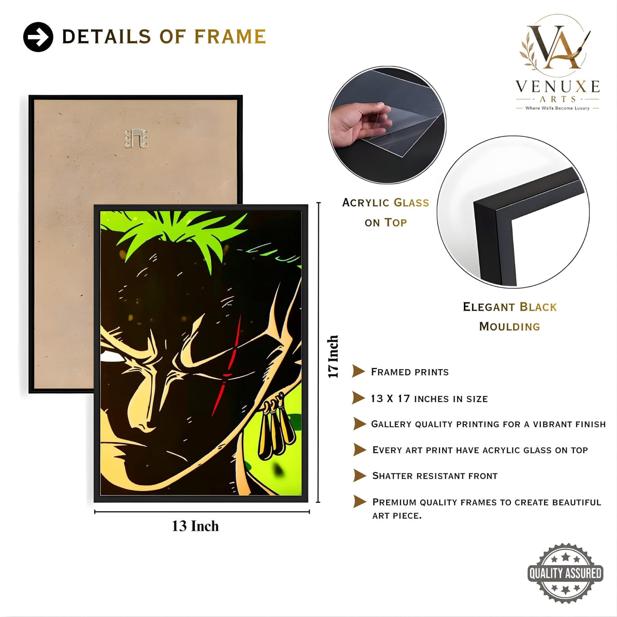 VENUXE ARTS Set Of 3 Anime Characters Wall Framed |Anime Characters Framed Poster for Living Room Bedroom Gaming Room Studio Wall Decor