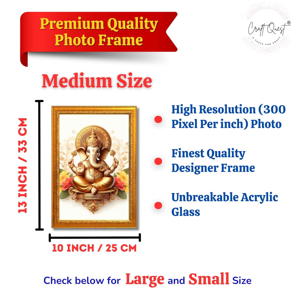 CRAFT QUEST Lord Ganesha Ganpati ji Modern Wall Art Painting With Frame For Pooja, Home and Office Decor,